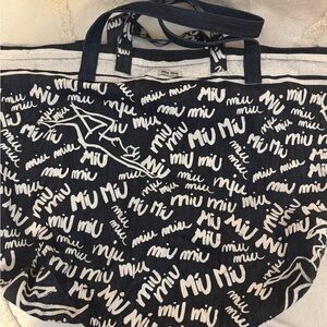 Miu Miu Denim and White Logo Tote Bag